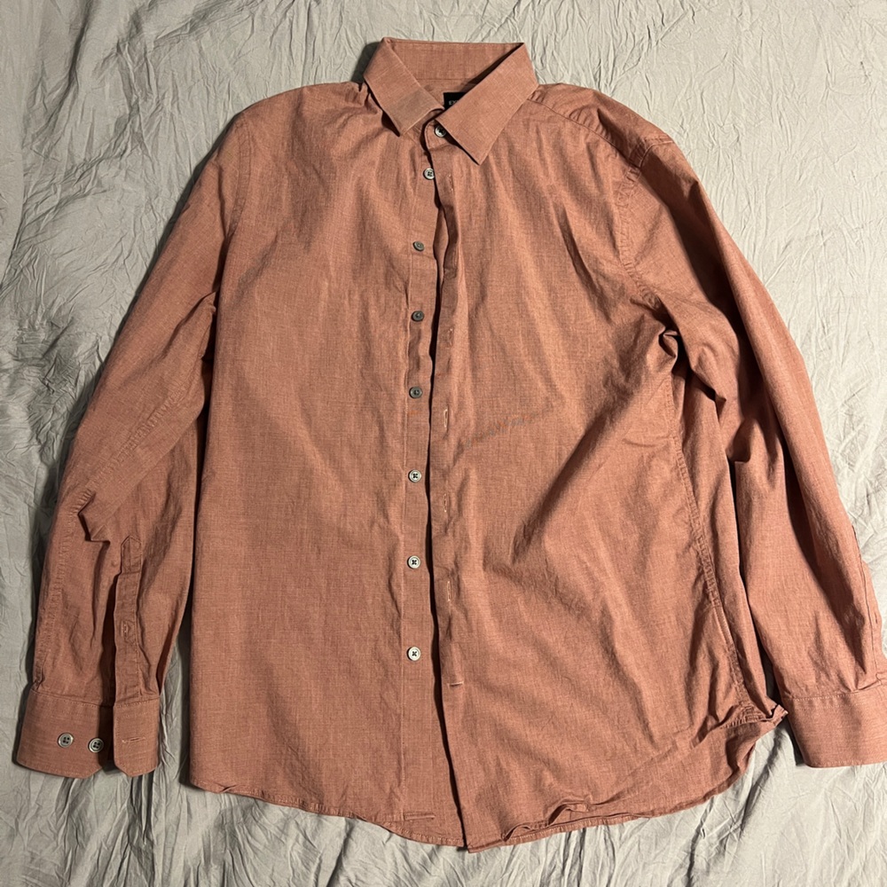 Express Stretch Cotton Dress Shirt Mens Medium Slim Pink Red Long Sleeve